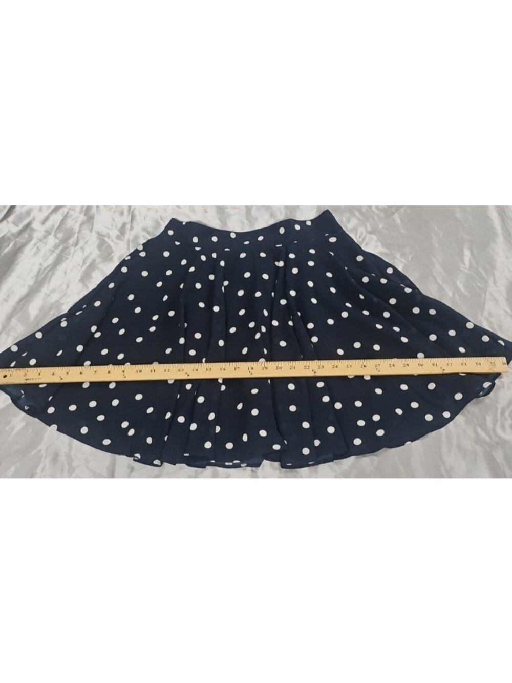 Maison Jules Polka Dot Skirt Large Navy White Retro Midi Parisian Flowy Skater - Picture 11 of 12